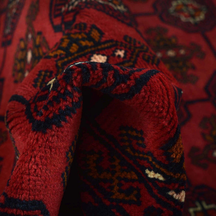 Red Afghan Bokhara Rug 3' 10" x 6' 2" Hand-Knotted | No. AL56284