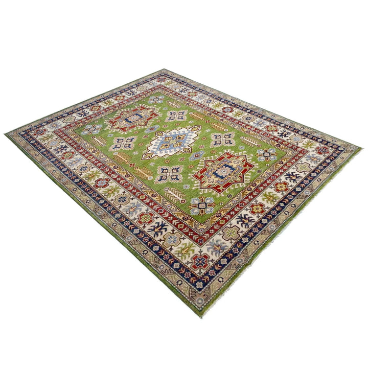 Green Afghan Kazak Rug 5' 9" x 7' 9" Hand-Knotted | No. AL56323