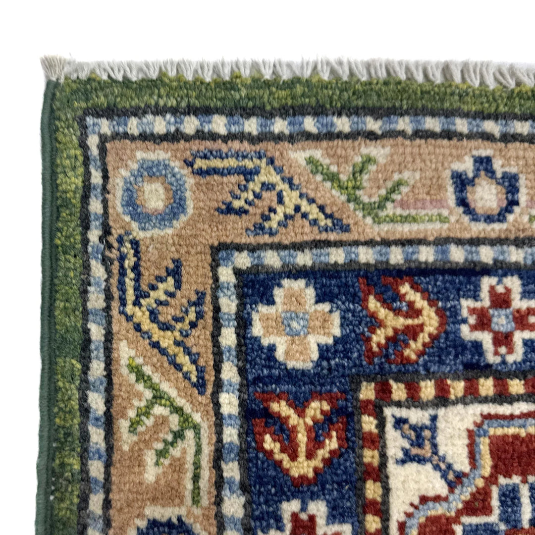 Green Afghan Kazak Rug 5' 9" x 7' 9" Hand-Knotted | No. AL56323