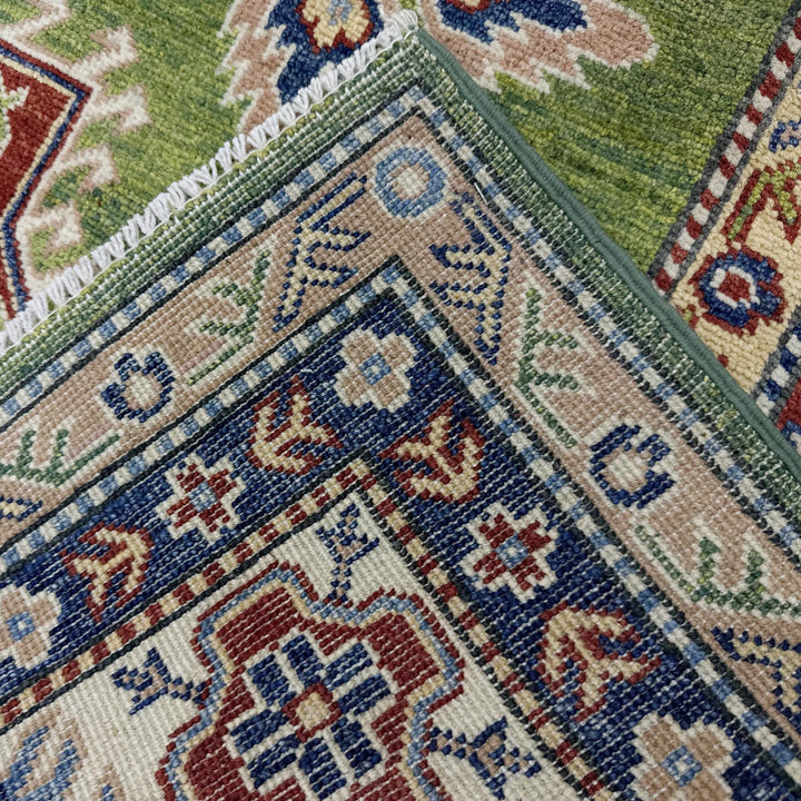 Green Afghan Kazak Rug 5' 9" x 7' 9" Hand-Knotted | No. AL56323