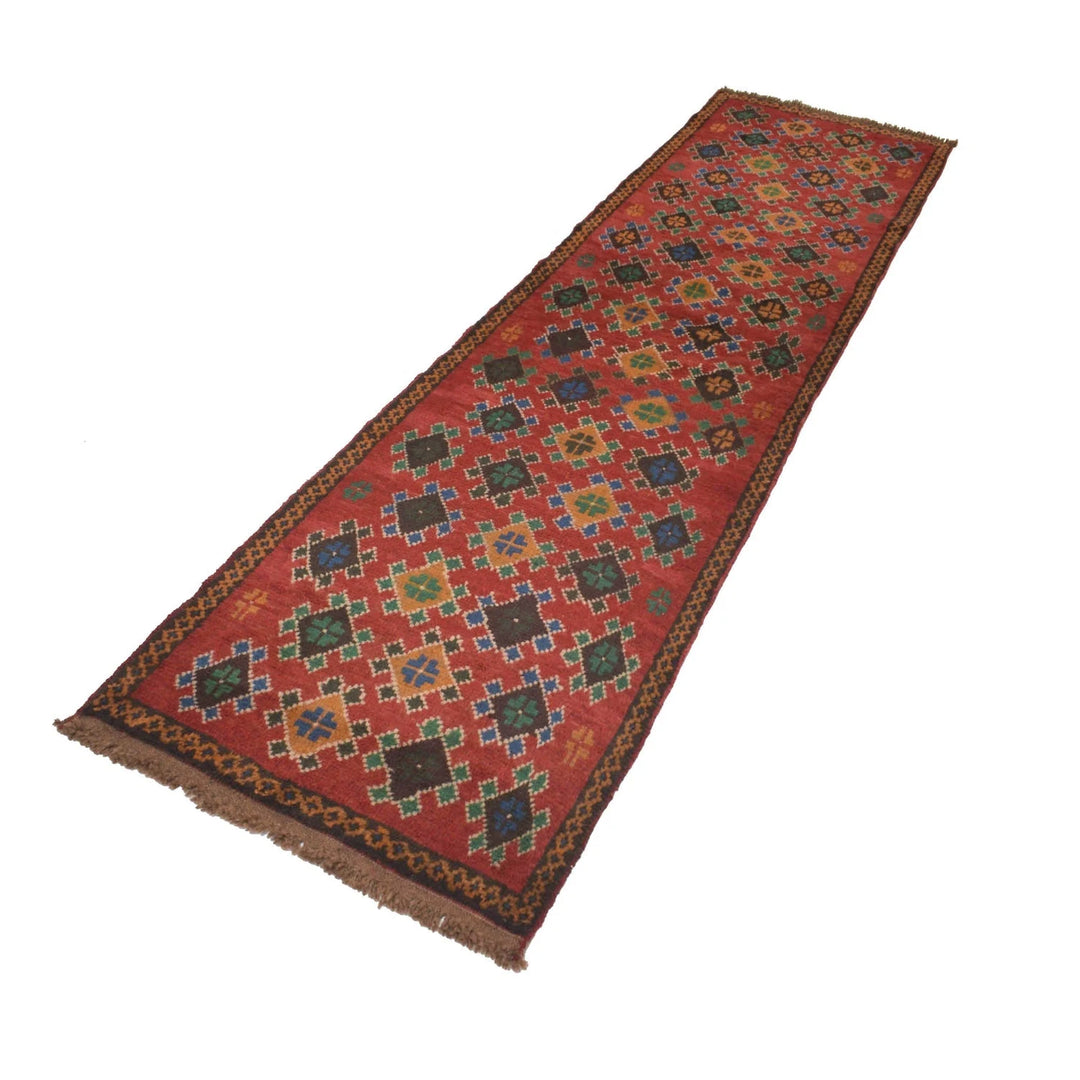 Red Afghan Baluchi Rug 2' 4" x 9' 1" Hand-Knotted | No. AL56361