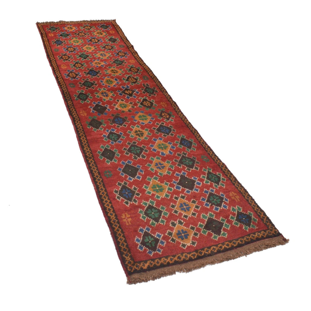 Red Afghan Baluchi Rug 2' 4" x 9' 1" Hand-Knotted | No. AL56361