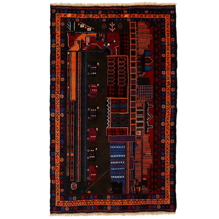 Afghan Pictorial Rug 2' 11" x 4' 6" Hand-Knotted | No. AL56390