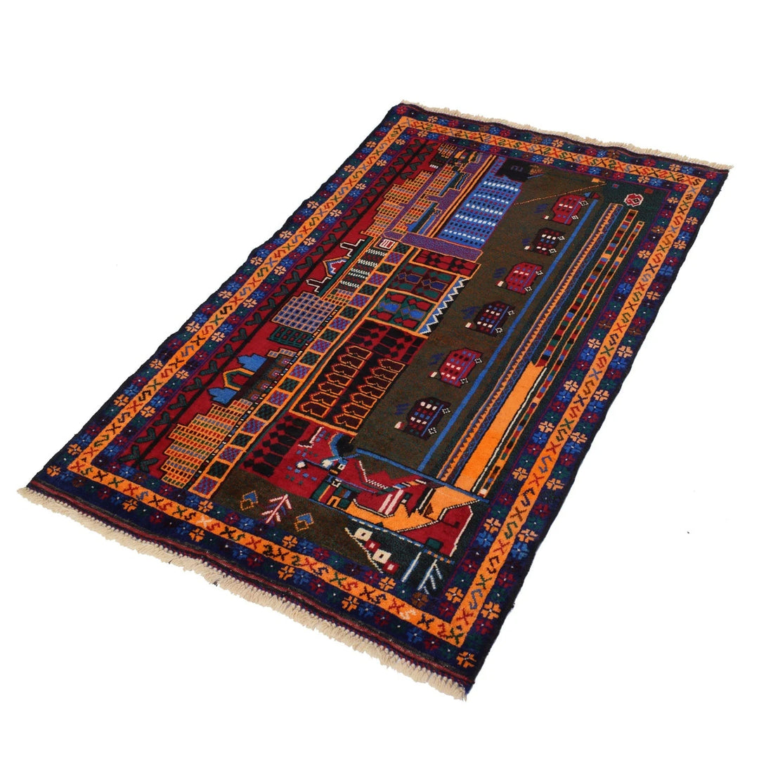 Afghan Pictorial Rug 2' 11" x 4' 6" Hand-Knotted | No. AL56390