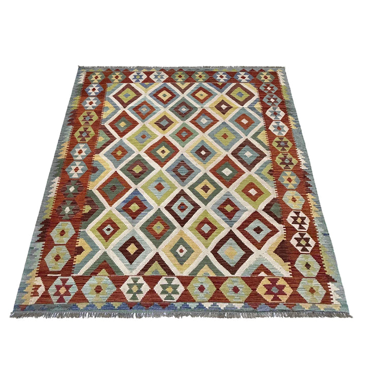 Afghan Vegetable Kilim Rug 6' 6" x 9' 9" Flat-Weave | No. AL56415