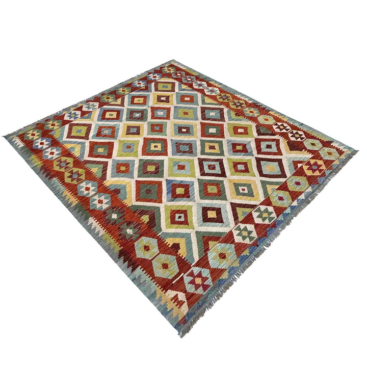 Afghan Vegetable Kilim Rug 6' 6" x 9' 9" Flat-Weave | No. AL56415
