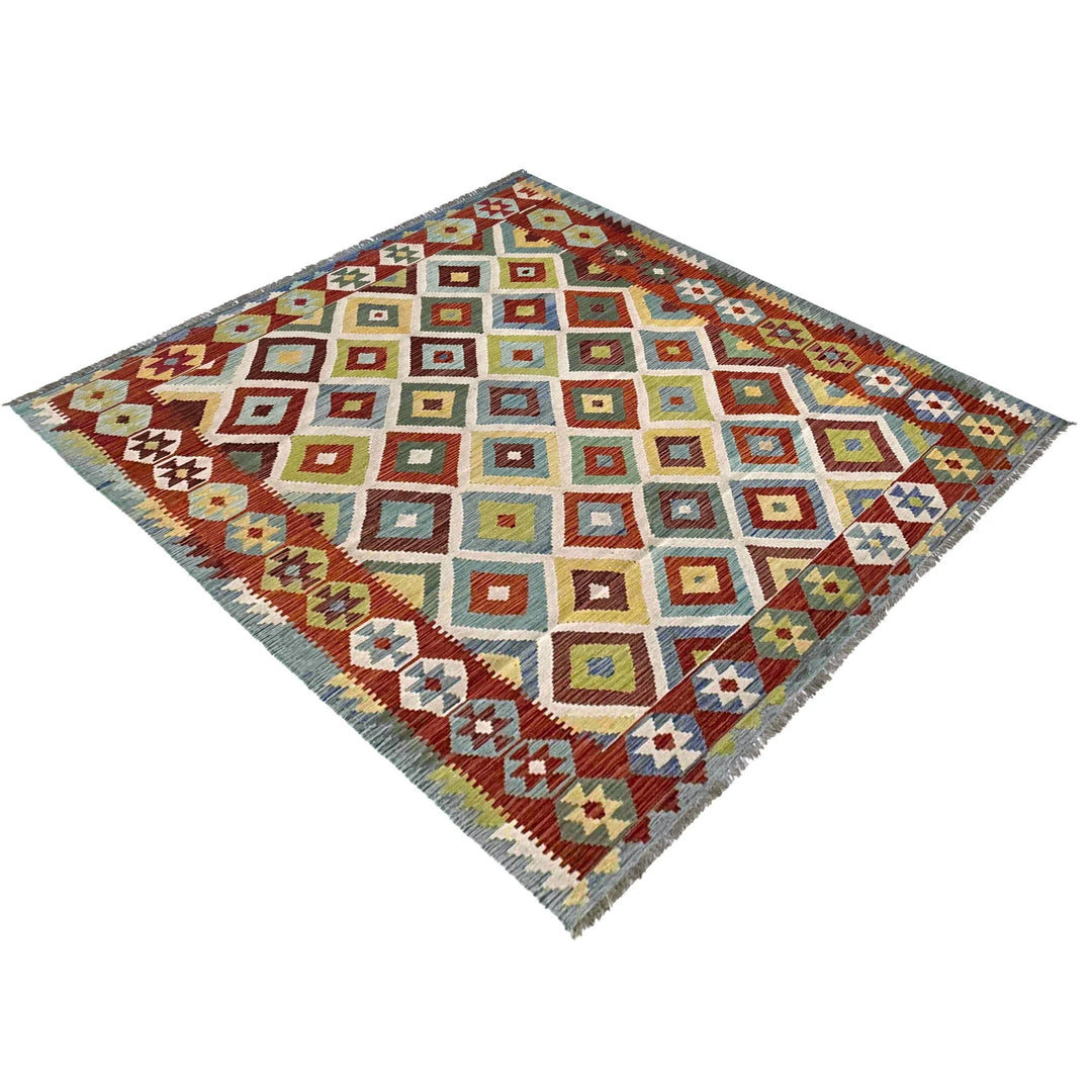 Afghan Vegetable Kilim Rug 6' 6" x 9' 9" Flat-Weave | No. AL56415
