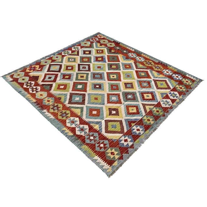Afghan Vegetable Kilim Rug 6' 6" x 9' 9" Flat-Weave | No. AL56415
