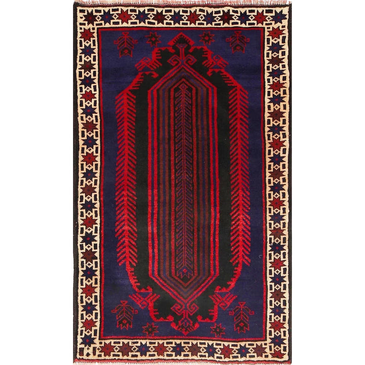 Navy Afghan Baluchi Rug 3' 2" x 5' 2" Hand-Knotted | No. AL56444