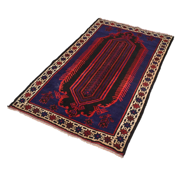 Navy Afghan Baluchi Rug 3' 2" x 5' 2" Hand-Knotted | No. AL56444