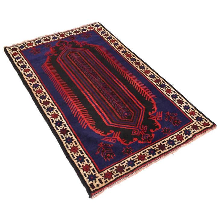 Navy Afghan Baluchi Rug 3' 2" x 5' 2" Hand-Knotted | No. AL56444