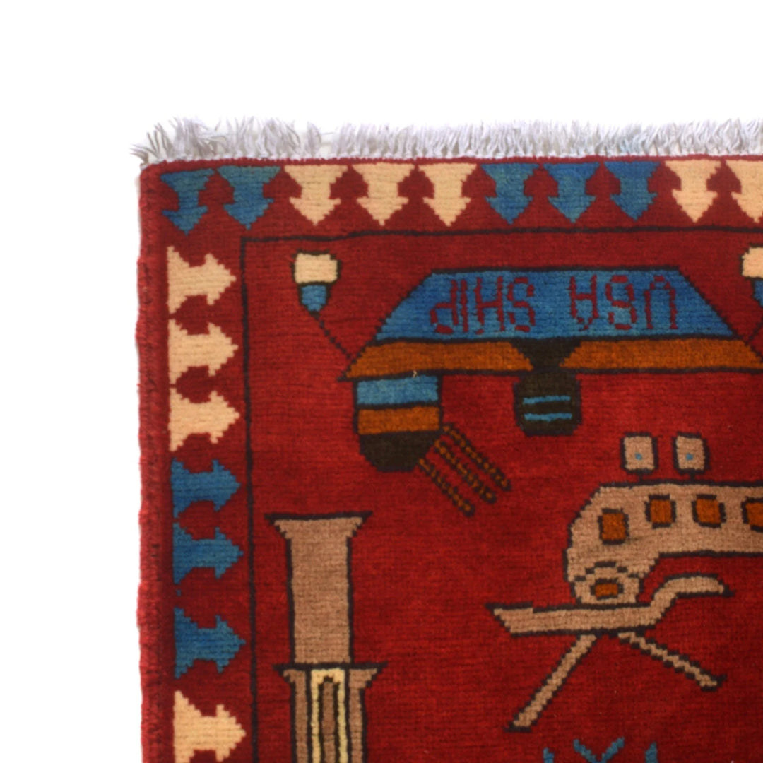 Red Afghan War Rug 3' 5" x 4' 11" Hand-Knotted | No. AL56500