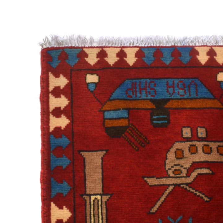 Red Afghan War Rug 3' 5" x 4' 11" Hand-Knotted | No. AL56500
