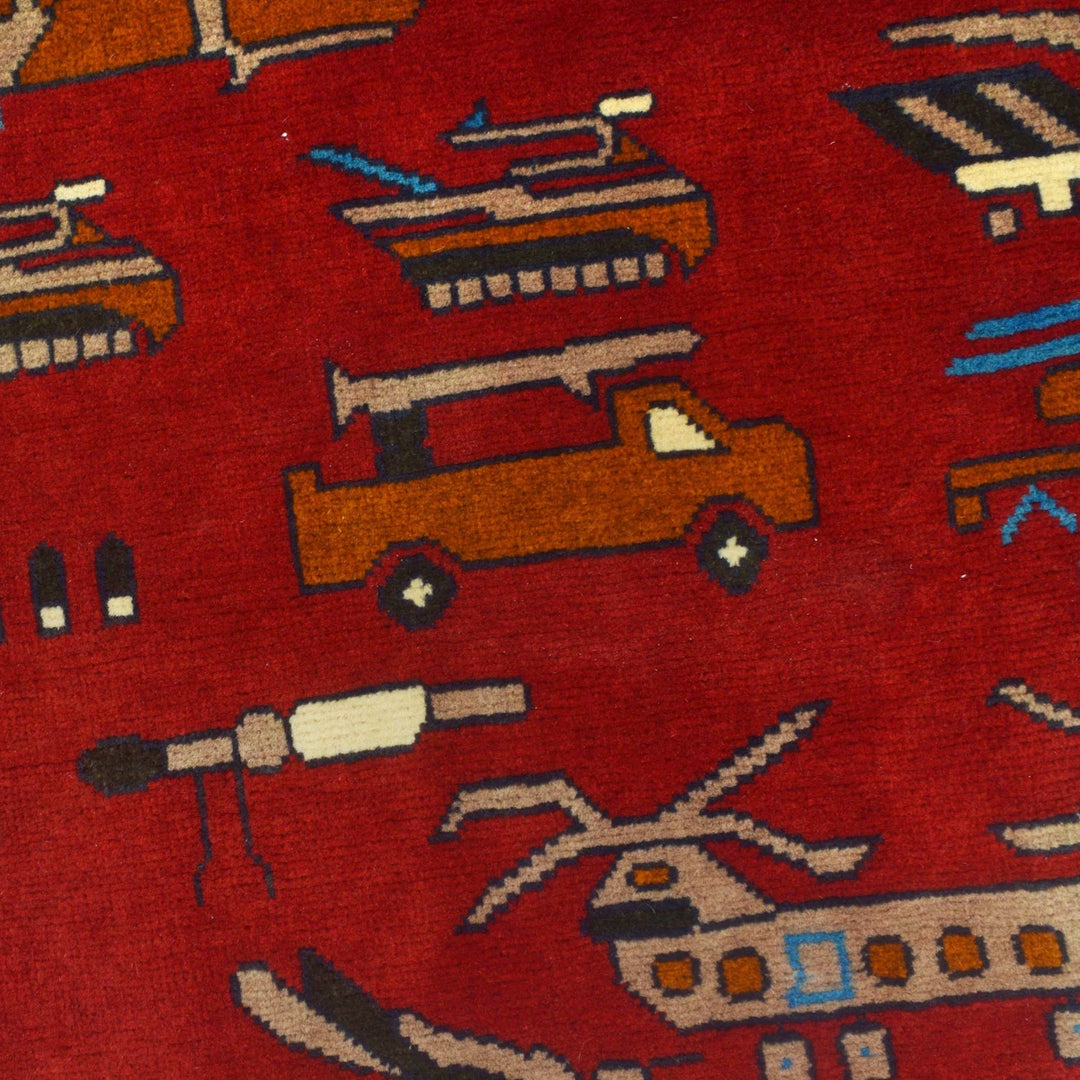 Red Afghan War Rug 3' 5" x 4' 11" Hand-Knotted | No. AL56500
