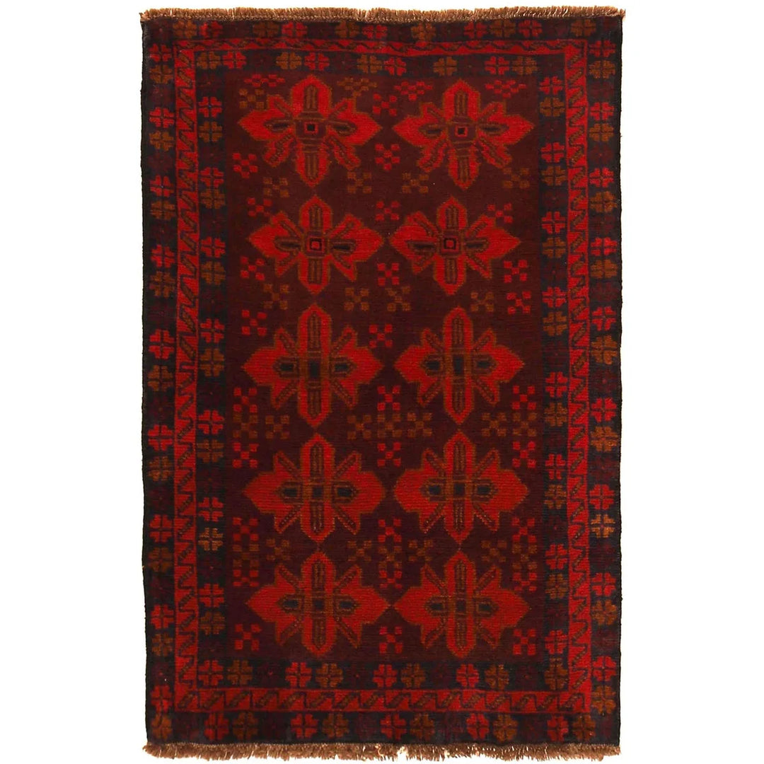 Red Afghan Baluchi Rug 2' 11" x 4' 7" Hand-Knotted | No. AL56518