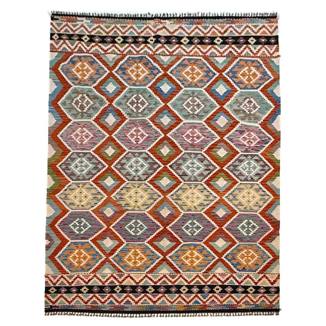 Afghan Kilim Rug 6' 10" x 9' 10" Flat-Weave | No. AL56524