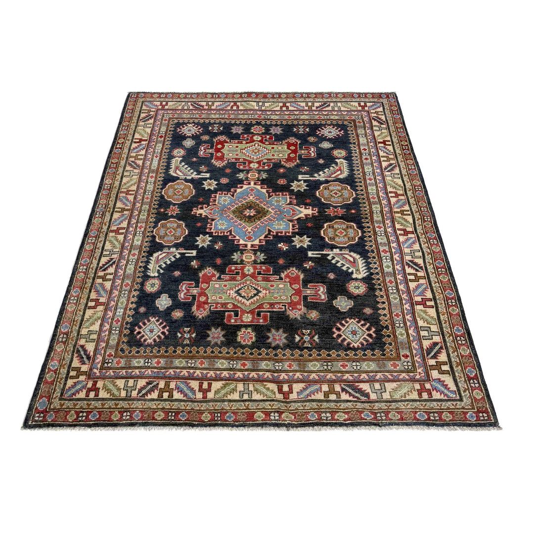 Afghan Kazak Rug 4' 8" x 6' 8" Hand-Knotted | No. AL56560