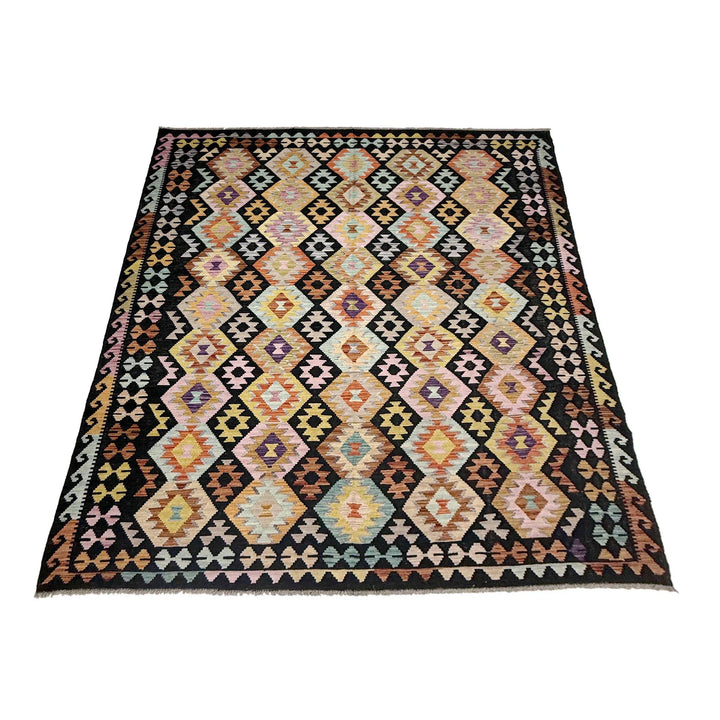 Afghan Vegetable Kilim Rug 6' 7" x 9' 6" Flat-Weave | No. AL565702