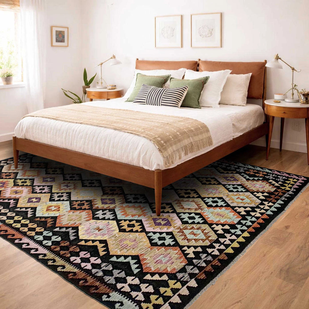 Afghan Vegetable Kilim Rug 6' 7" x 9' 6" Flat-Weave | No. AL565702