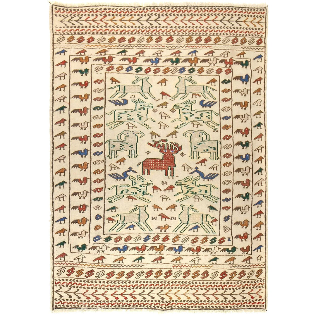 White Flat Weave Kelim 4' 1" x 5' 9" - No. AL56585