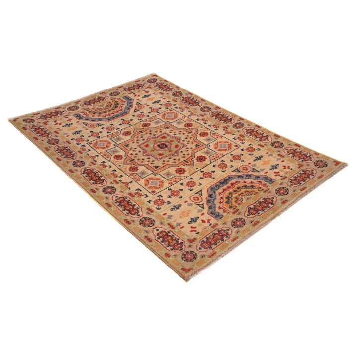 Beige Afghan Kazak Rug 3'3" x 4'11" Hand-Knotted | No. AL56596