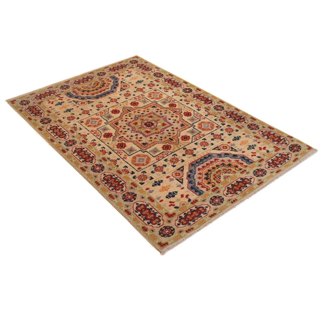 Beige Afghan Kazak Rug 3'3" x 4'11" Hand-Knotted | No. AL56596