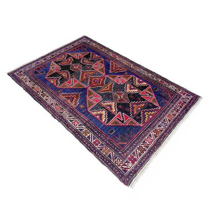 Afghan Baluchi Rug 3' 7" x 6' 3" Hand-Knotted | No. AL56603