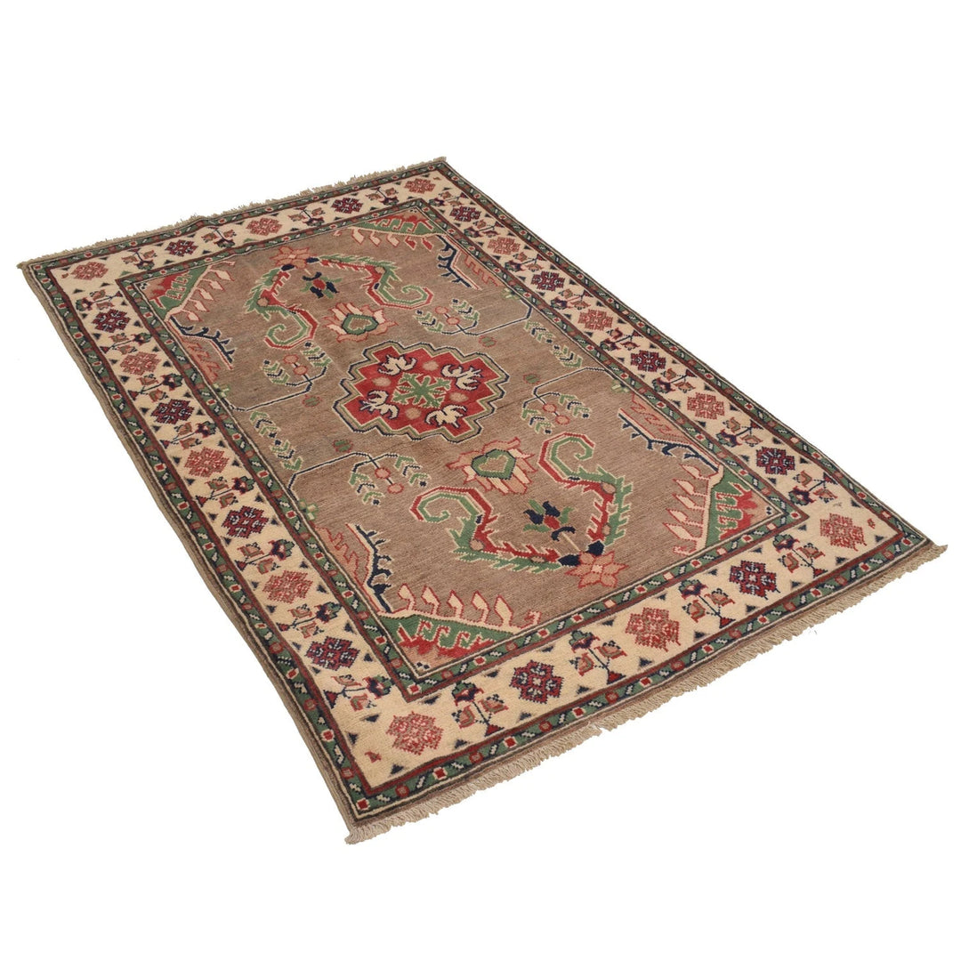 Grey Afghan Kazak Rug 3' 4" x 5' 0" Hand-Knotted | No. AL56608