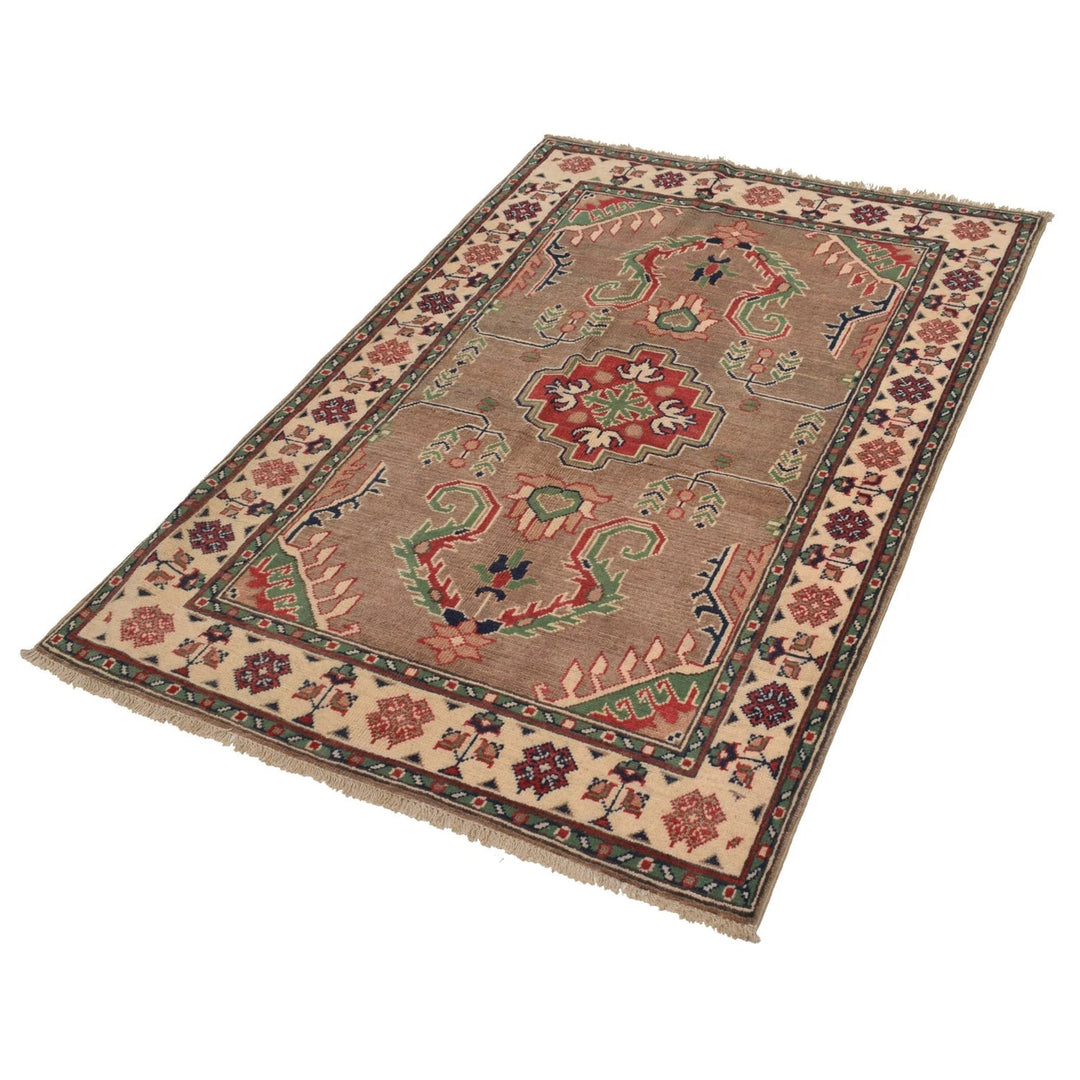 Grey Afghan Kazak Rug 3' 4" x 5' 0" Hand-Knotted | No. AL56608