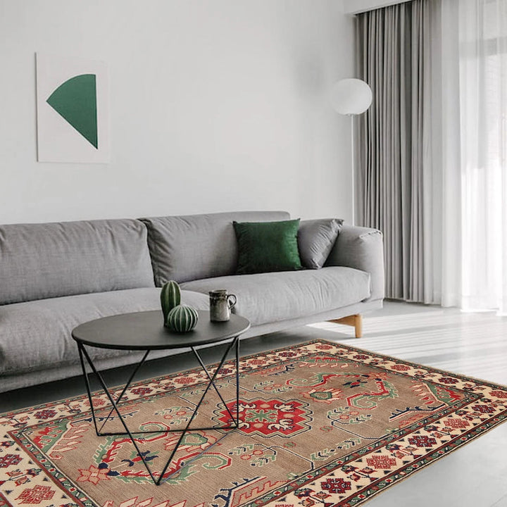 Grey Afghan Kazak Rug 3' 4" x 5' 0" Hand-Knotted | No. AL56608