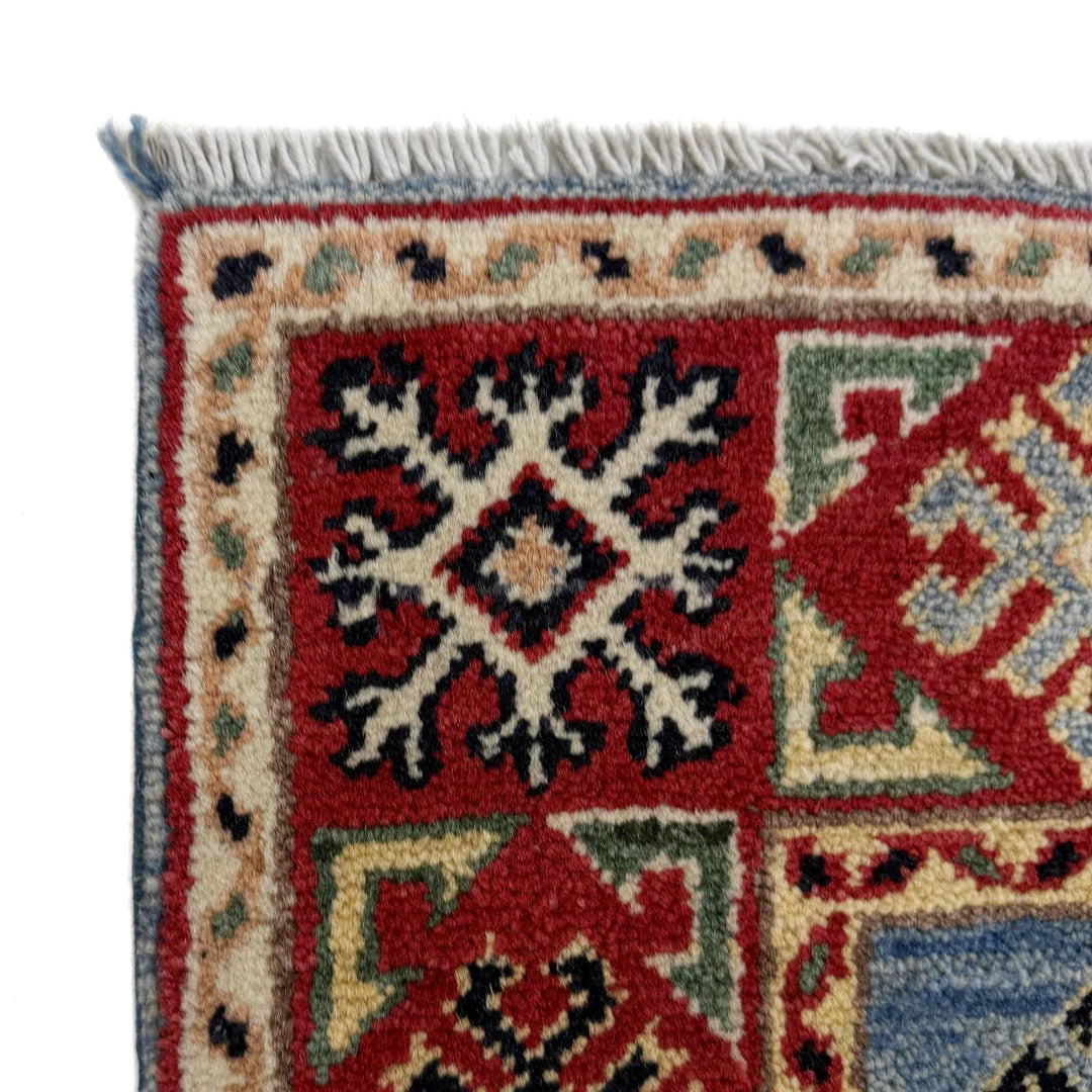 Blue Afghan Kazak Rug 3' 4" x 4' 10" Hand-Knotted | No. AL56614
