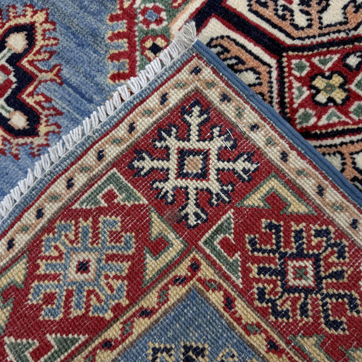 Blue Afghan Kazak Rug 3' 4" x 4' 10" Hand-Knotted | No. AL56614