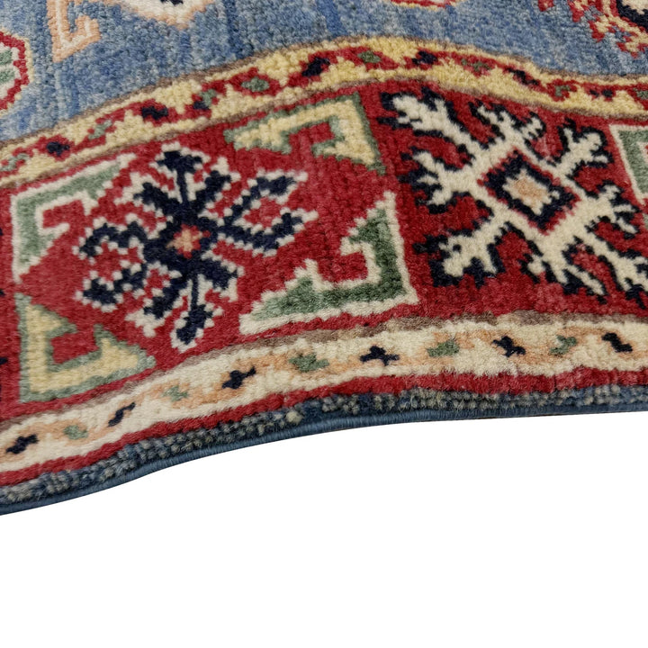 Blue Afghan Kazak Rug 3' 4" x 4' 10" Hand-Knotted | No. AL56614
