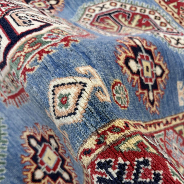 Blue Afghan Kazak Rug 3' 4" x 4' 10" Hand-Knotted | No. AL56614
