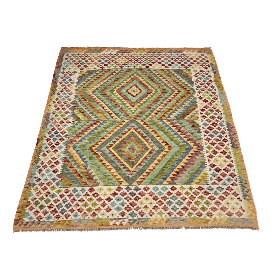 Afghan Vegetable Kilim Rug 6' 8" x 9' 3" Flat-Weave | No. AL566370