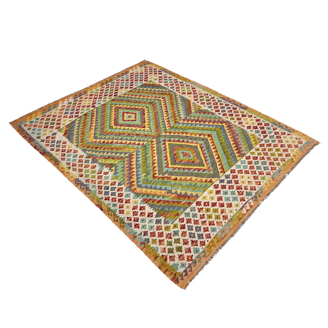 Afghan Vegetable Kilim Rug 6' 8" x 9' 3" Flat-Weave | No. AL566370