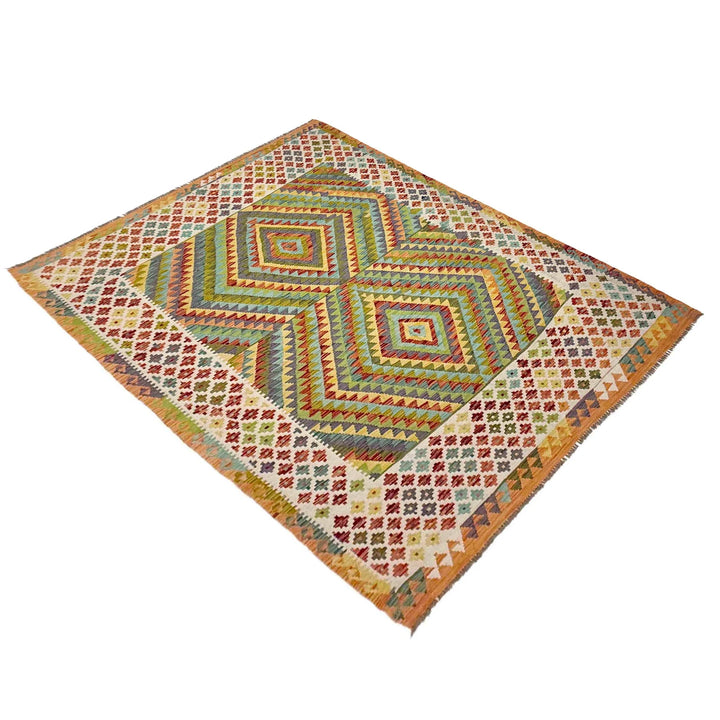 Afghan Vegetable Kilim Rug 6' 8" x 9' 3" Flat-Weave | No. AL566370