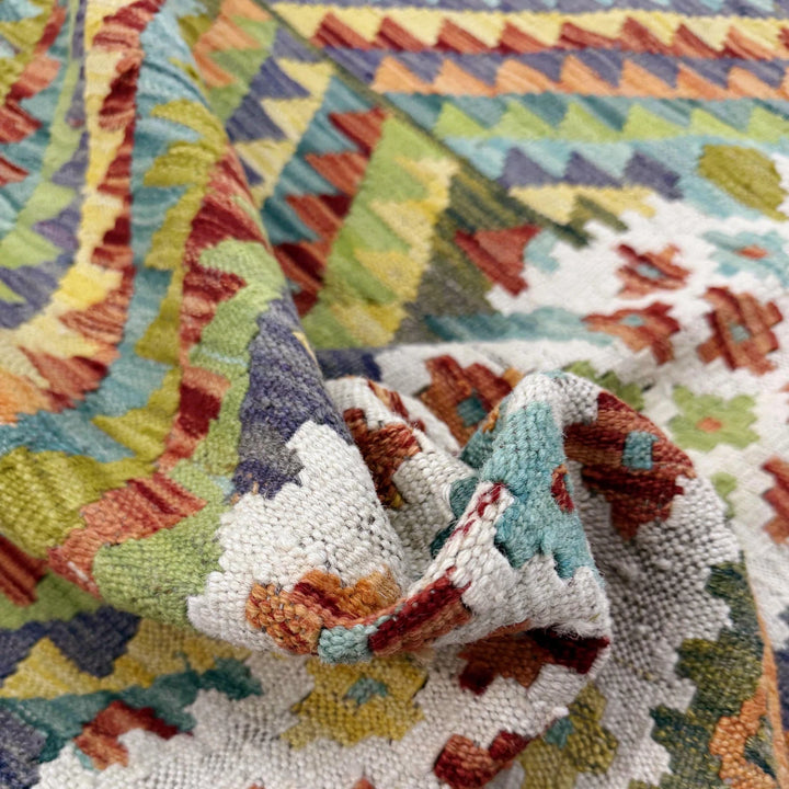 Afghan Vegetable Kilim Rug 6' 8" x 9' 3" Flat-Weave | No. AL566370