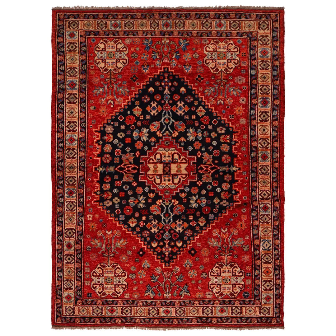 Red Afghan Shirazi Rug 6'7" x 9'8" Hand-Knotted | No. AL56649