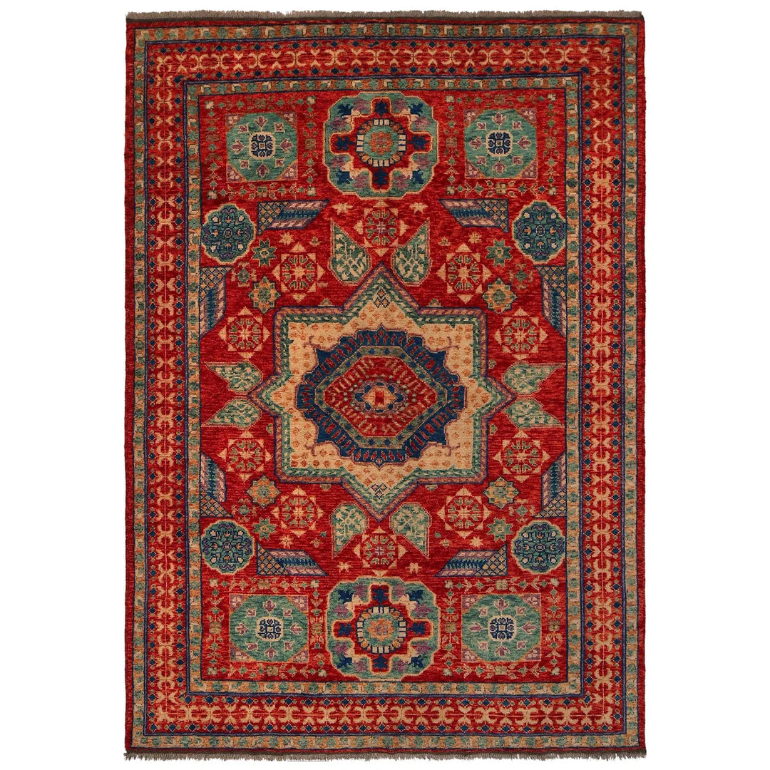 Red Afghan Shirazi Rug 6'7" x 9'7" Hand-Knotted | No. AL56665