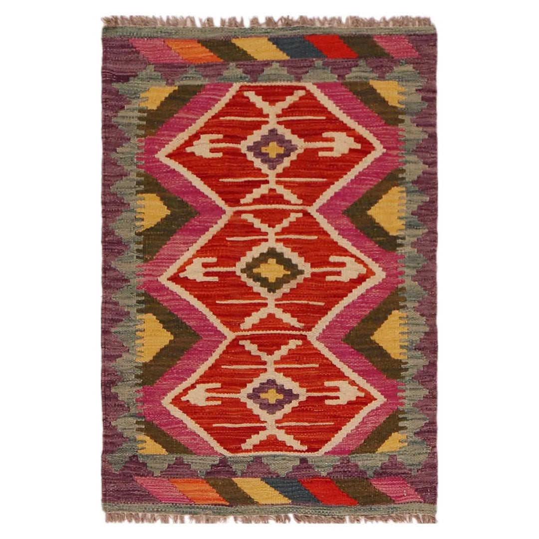 Afghan Vegetable Kilim Rug 2' 1" x 3' 1" Flat-Weave | No. AL56786