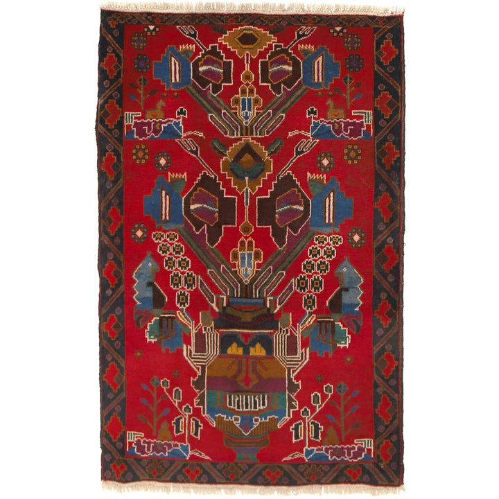 Red Afghan Baluchi Rug 2' 10" x 4' 7" Hand-Knotted | No. AL56826