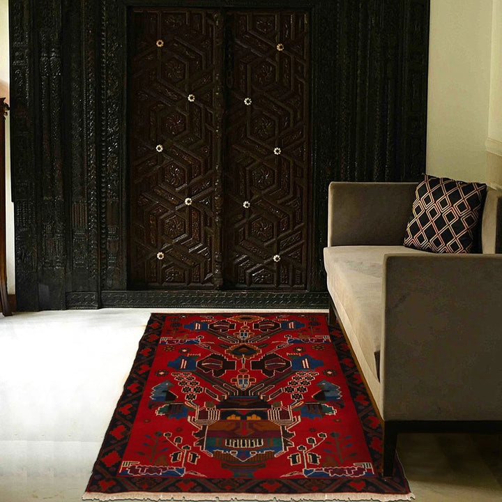 Red Afghan Baluchi Rug 2' 10" x 4' 7" Hand-Knotted | No. AL56826