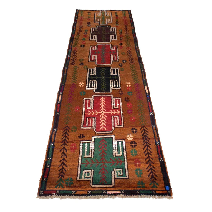 Brown Afghan Baluchi Rug 2' 4" x 8' 7" Hand-Knotted | No. AL56845