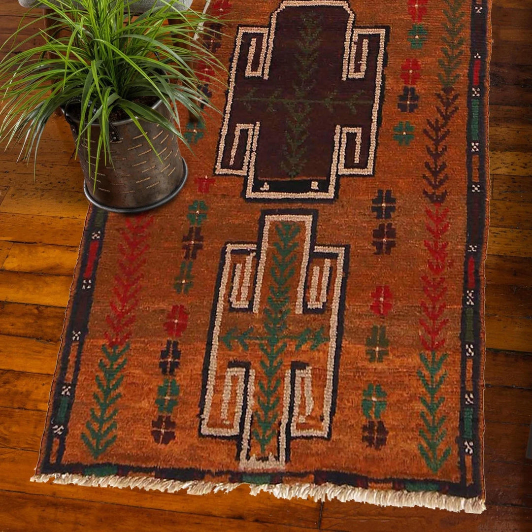 Brown Afghan Baluchi Rug 2' 4" x 8' 7" Hand-Knotted | No. AL56845