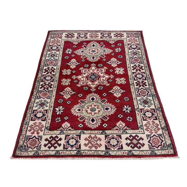 Red Afghan Kazak Rug 2' 7" x 4' 0" Hand-Knotted | No. AL56853