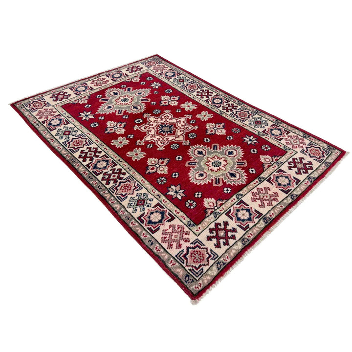 Red Afghan Kazak Rug 2' 7" x 4' 0" Hand-Knotted | No. AL56853