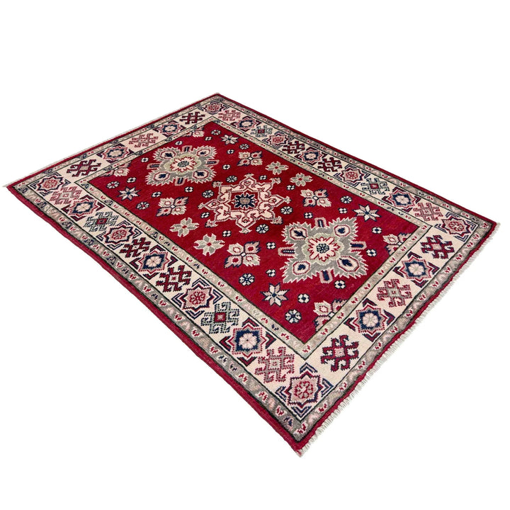 Red Afghan Kazak Rug 2' 7" x 4' 0" Hand-Knotted | No. AL56853