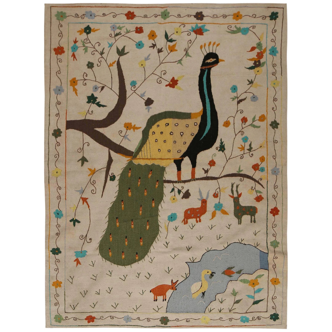 Tan Pakistani Kilim Rug 5'5" x 7'9" Flat-Weave | No. AL56898