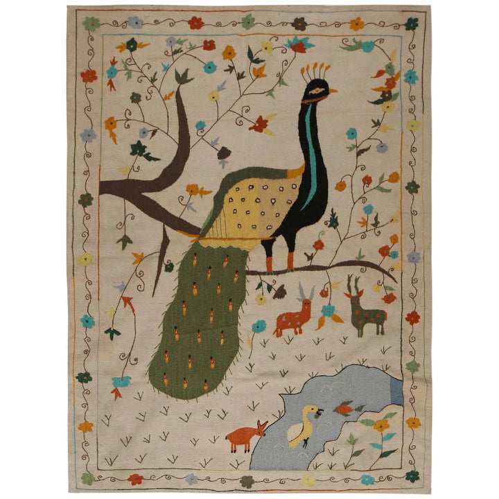 Tan Pakistani Kilim Rug 5'5" x 7'9" Flat-Weave | No. AL56898